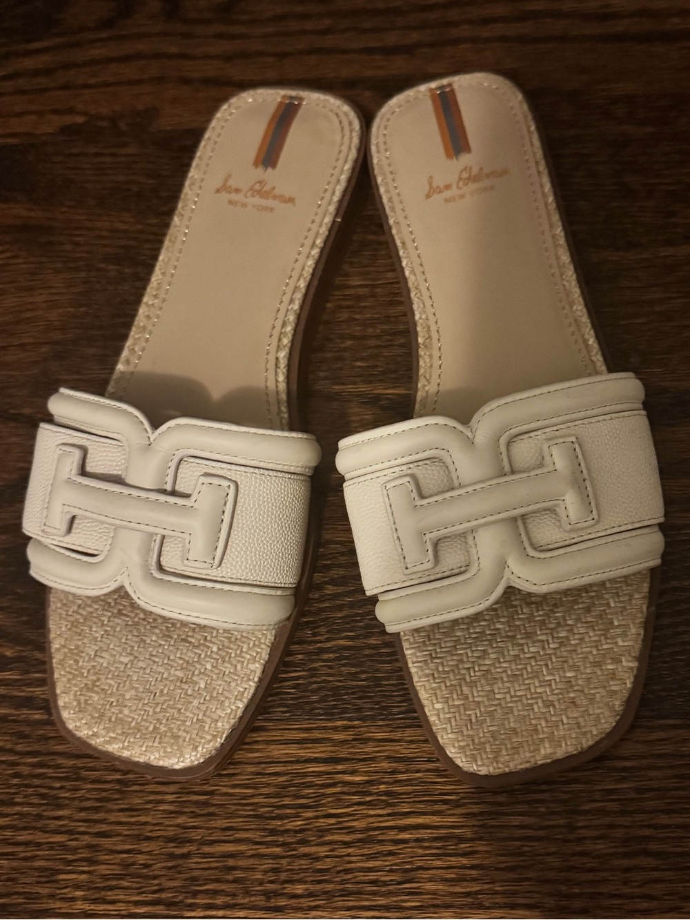 Sam Edelman Irina Double E Raffia Leather Slide Sandals Ivory - Picture 4 of 4